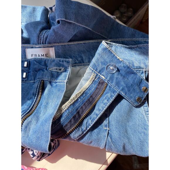 FRAME Denim Pleated High Rise Waisted Wide Relaxed Fit Shorts Tuckernuck 4 - Picture 12 of 13